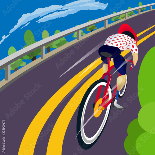 3d and flat design style leader cyclist  climbing a mountain
