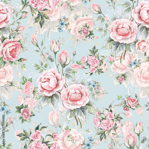 Seamless beautiful pattern for the surface flowers drawn by hand on pape