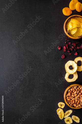 Snacks - party food set - with nuts and dried fruits top view