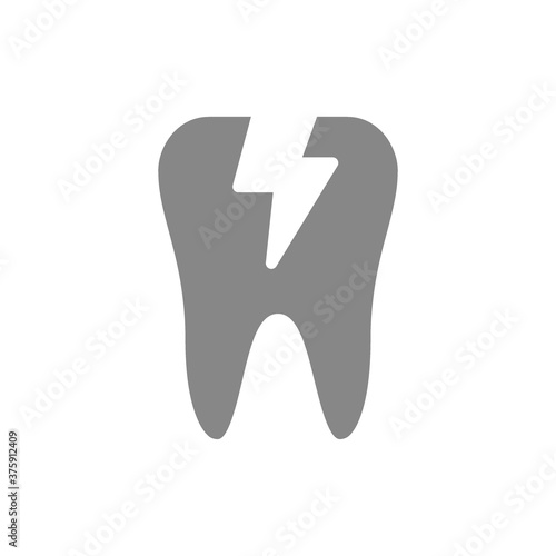 Vector toothache gray icon. Cracked tooth symbol