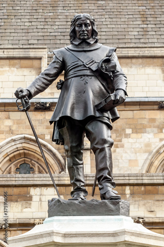 Oliver Cromwell memorial statue the Houses of Parliament London England UK unveiled in 1899 Lord Protector of the republic after the English Civil War which is a popular travel destination