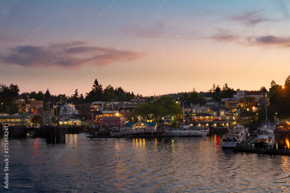 Sunset at Friday Harbor in San Juan Islands, Washington, USA