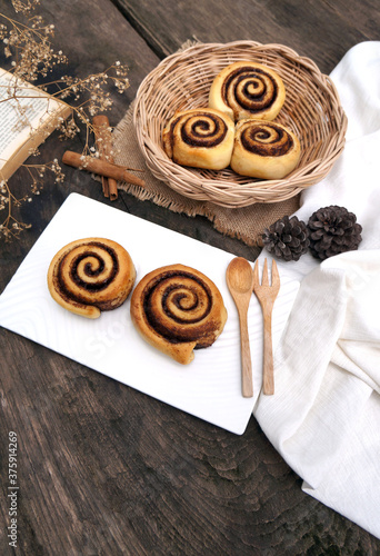 Cinnamon rolls on a white plate
