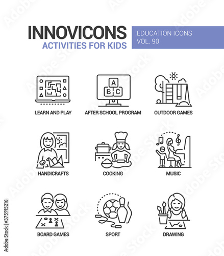 Activities for kids - line design style icons set