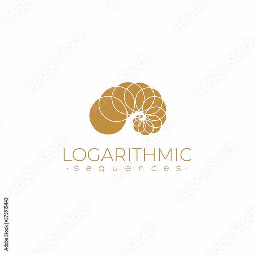 Sacred geometry logo template. Logarithmic sequences. Fibonacci spiral logo design. Golden ratio. Flower of life. Divine proportion