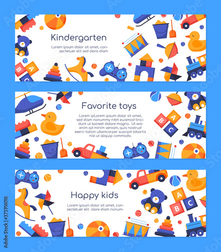Favorite toys - set of flat design style banners