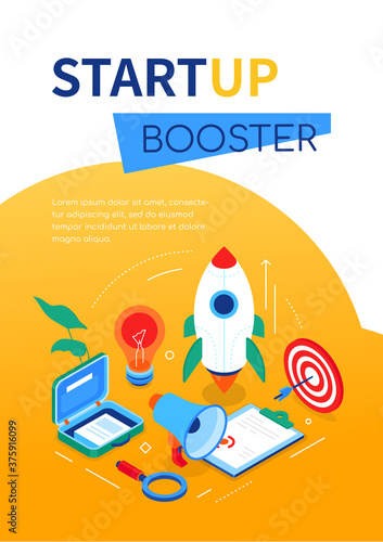 Startup booster- modern colorful isometric web banner