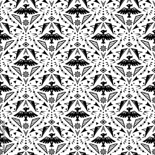 インディアン風のトライバルのシームレスパターン_背景イラスト