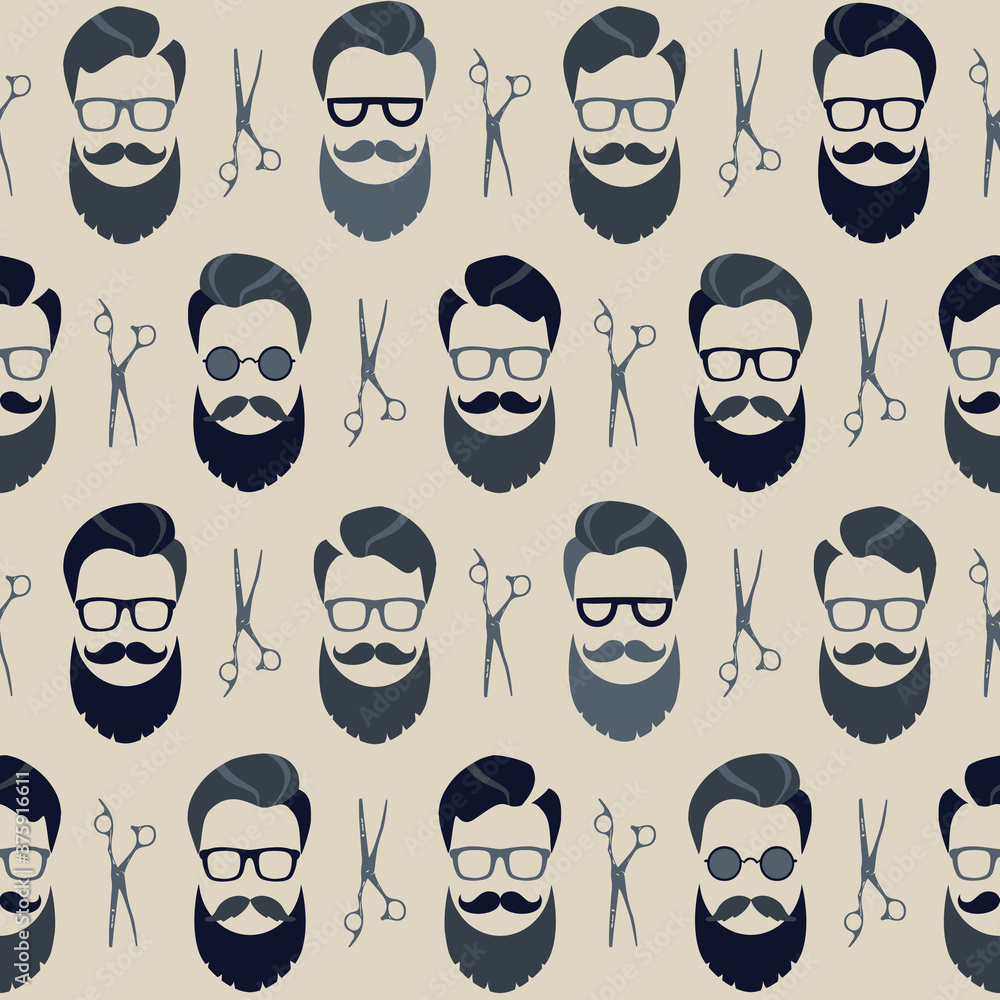 Bearded Hipster seamless pattern with glasses. Lumber sexual or Urban Lumberjack background.