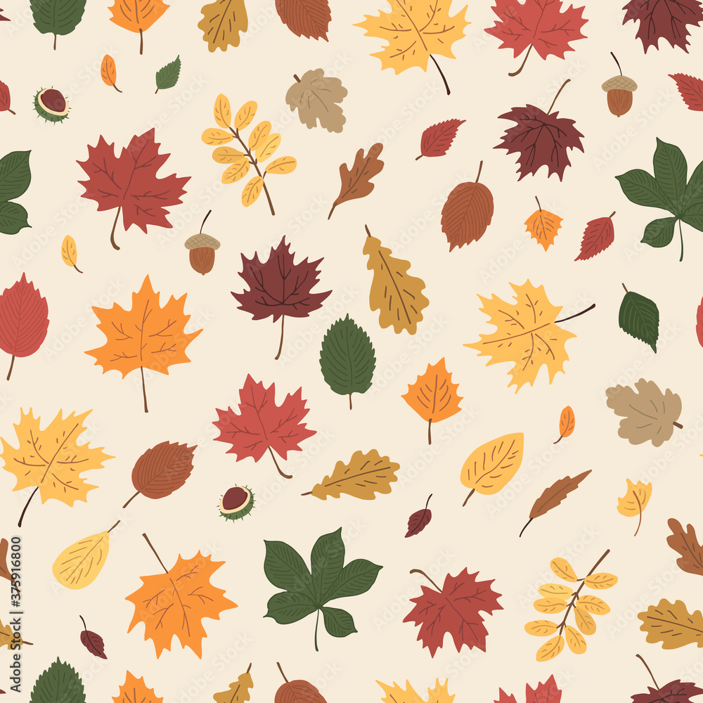 Autumn leaves hand drawn doodle seamless vector pattern. Autumn leaves hand drawn doodle seamless vector pattern.