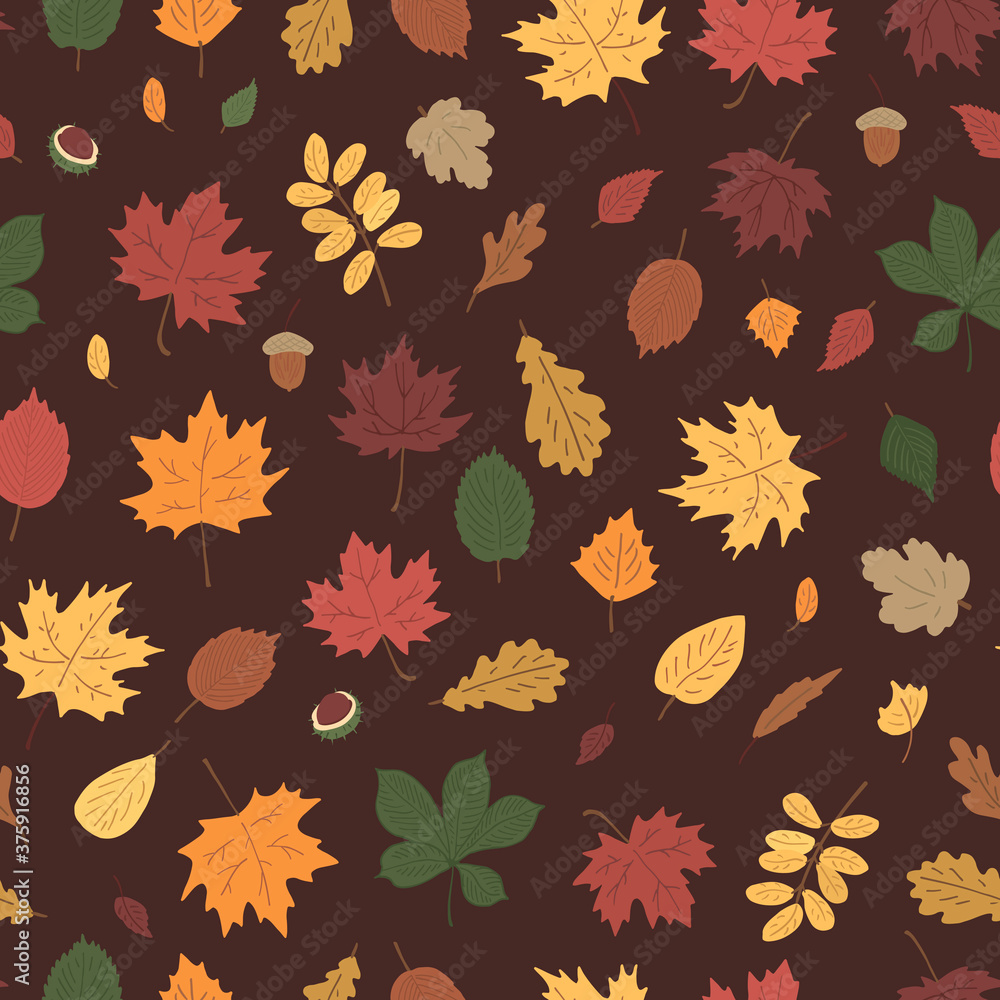 Autumn leaves hand drawn doodle seamless vector pattern. Autumn leaves hand drawn doodle seamless vector pattern.