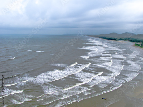 Aerial view of waves pattern and sea at Murudeshwar, Karnataka, India. photo