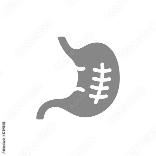 Scar on stomach grey icon. Stomach surgery symbol
