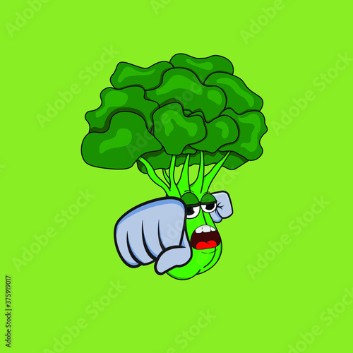 broccoli cartoon illustration can be used by greengrocer nutritionists for mascot advertising and campaign to eat broccoli