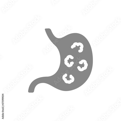 Stomach with tumors grey icon. Stomac cancer symbol