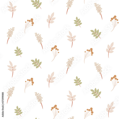Seamless foliage pattern with autumn leaves pale colors style. © YoPixArt