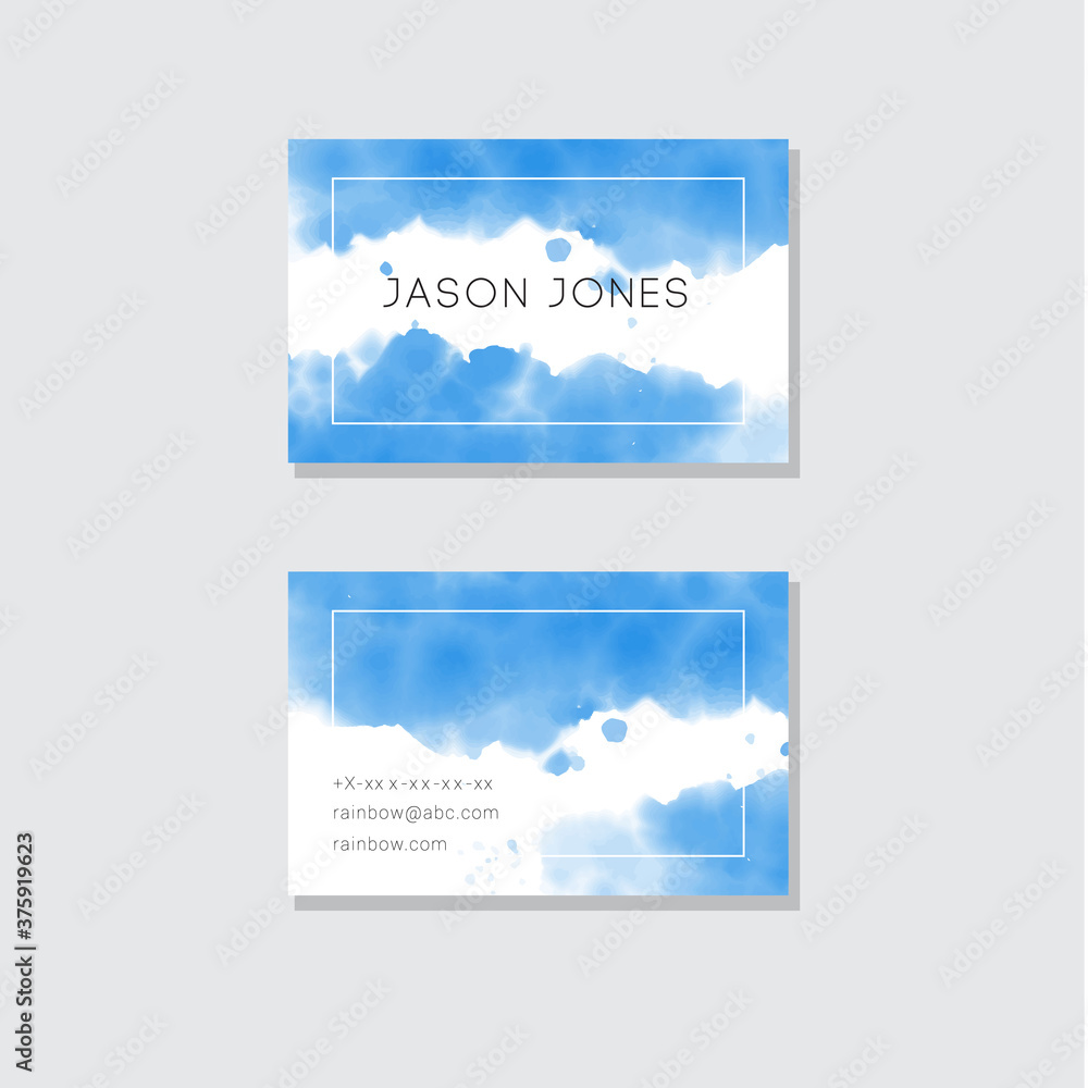 Watercolor business card design template with blue water image
