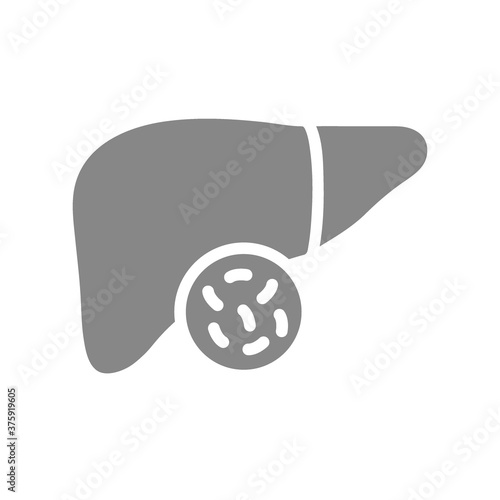 Liver with bacteria gray icon. Cirrhosis, hepatitis A, B, C, D symbol
