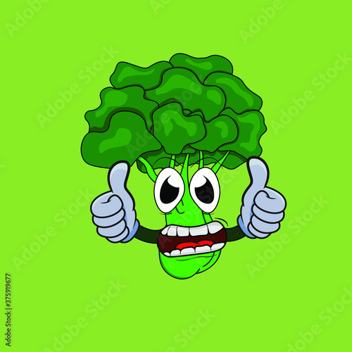 broccoli cartoon illustration can be used by greengrocer nutritionists for mascot advertising and campaign to eat broccoli