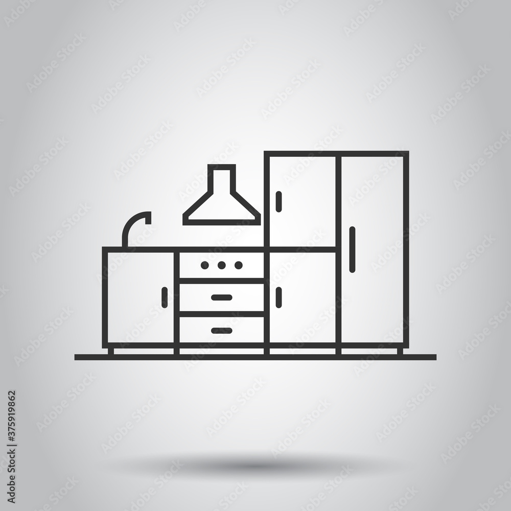 Kitchen furniture icon in flat style. Cuisine vector illustration on white isolated background. Cooking room business concept. Kitchen furniture icon in flat style. Cuisine vector illustration on white isolated background. Cooking room business concept.