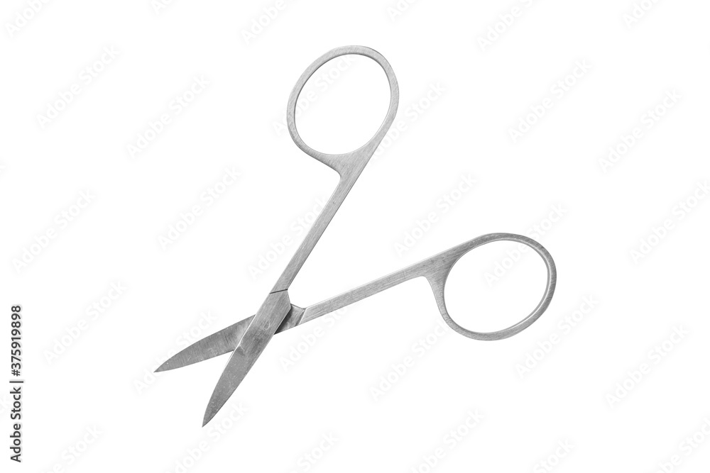 Opened manicure scissors isolated on white background, top view. Opened manicure scissors isolated on white background, top view.