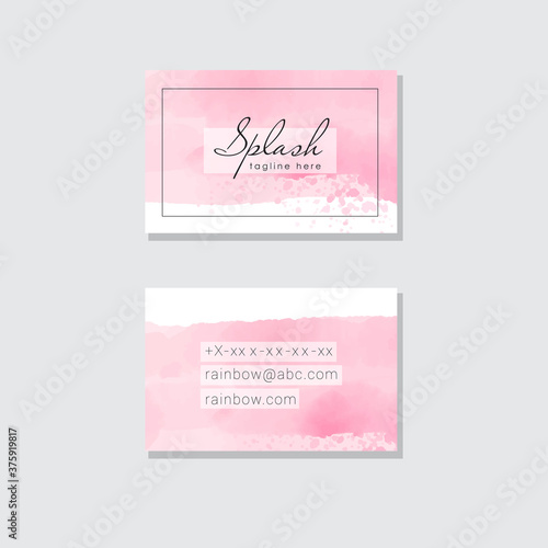 Watercolor light pink business card design template