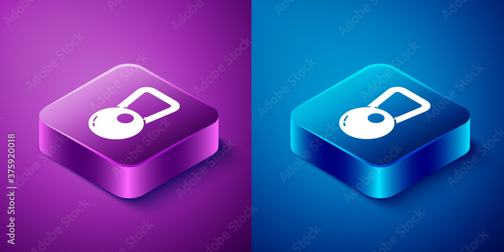 Isometric Kettlebell icon isolated on blue and purple background. Sport equipment. Square button. Vector Illustration. Isometric Kettlebell icon isolated on blue and purple background. Sport equipment. Square button. Vector Illustration.
