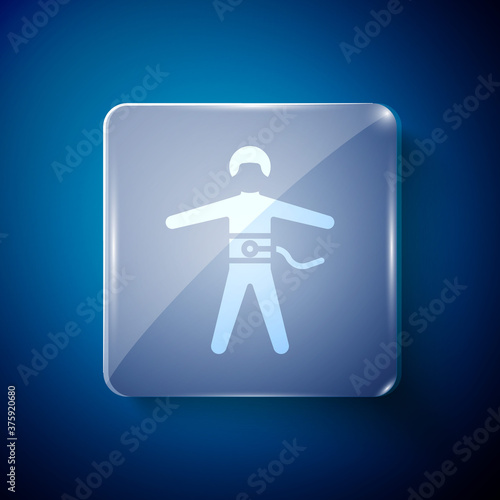 White Bungee jumping icon isolated on blue background. Square glass panels. Vector Illustration.