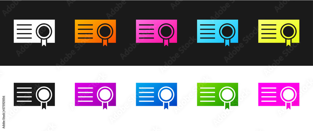 Set Certificate template icon isolated on black and white background. Achievement, award, degree, grant, diploma concepts. Vector Illustration. Set Certificate template icon isolated on black and white background. Achievement, award, degree, grant, diploma concepts. Vector Illustration.