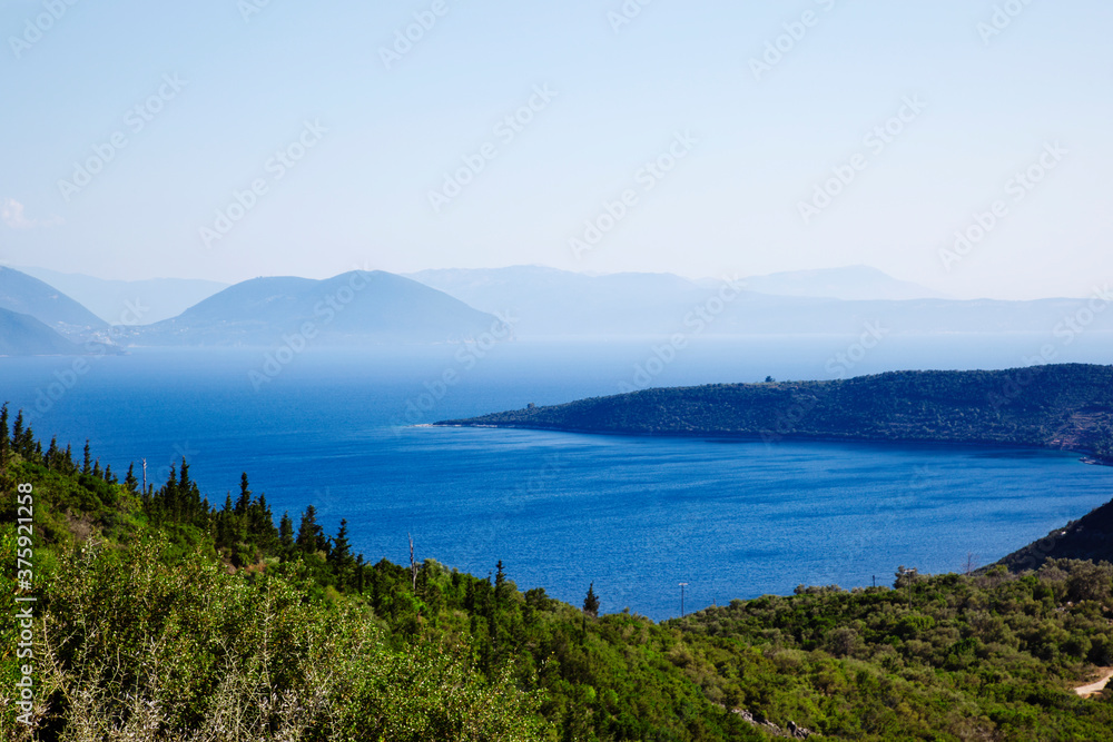 Panoramic view of beautiful Lefkada island. Greece