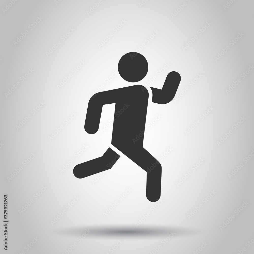 Run people icon in flat style. Jump vector illustration on white isolated background. Fitness business concept.