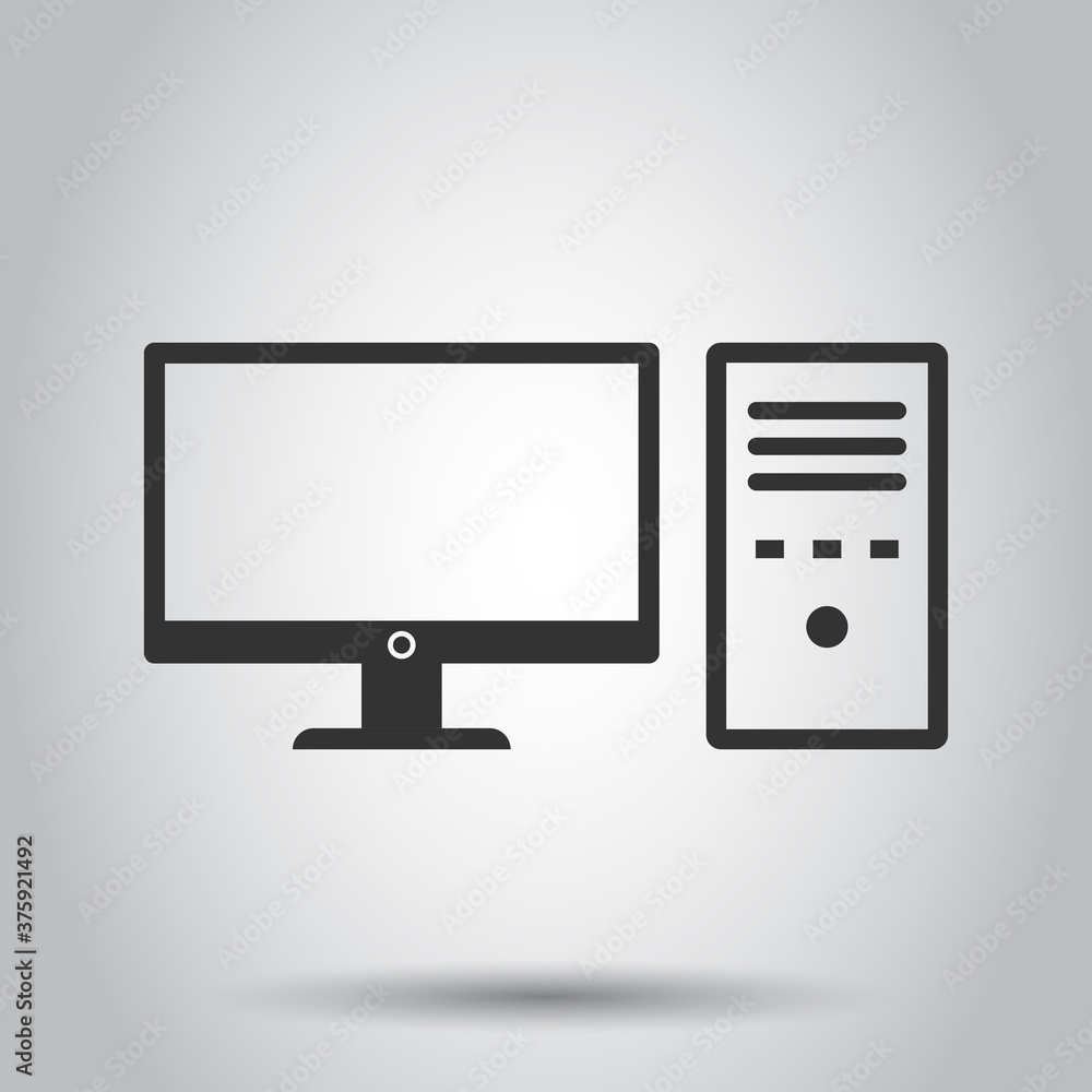 Pc computer icon in flat style. Desktop vector illustration on white isolated background. Device monitor business concept. Pc computer icon in flat style. Desktop vector illustration on white isolated background. Device monitor business concept.