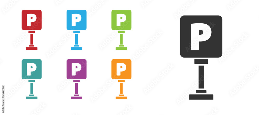 Black Parking icon isolated on white background. Street road sign. Set icons colorful. Vector Illustration. Black Parking icon isolated on white background. Street road sign. Set icons colorful. Vector Illustration.