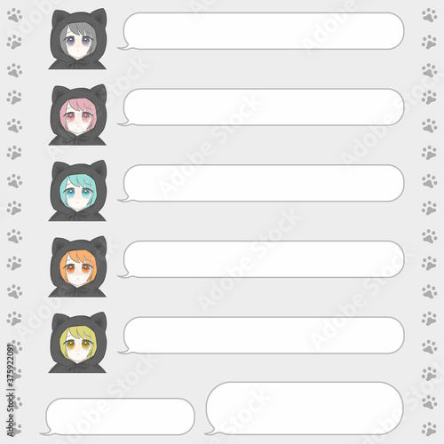 猫耳少女と吹き出しセット・猫