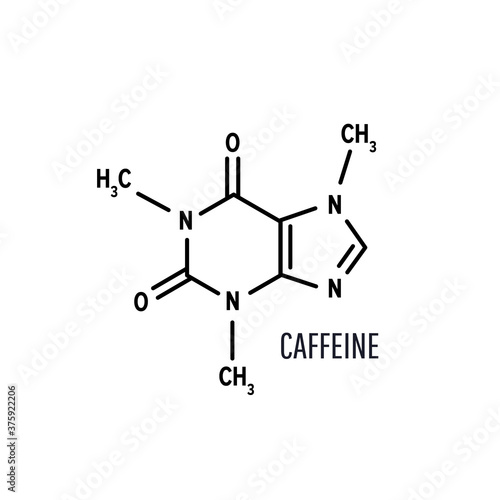 Caffeine structural chemical formula on white background