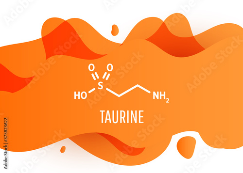 Taurine structural chemical formula with orange liquid fluid gradient shape with copy space on white background photo