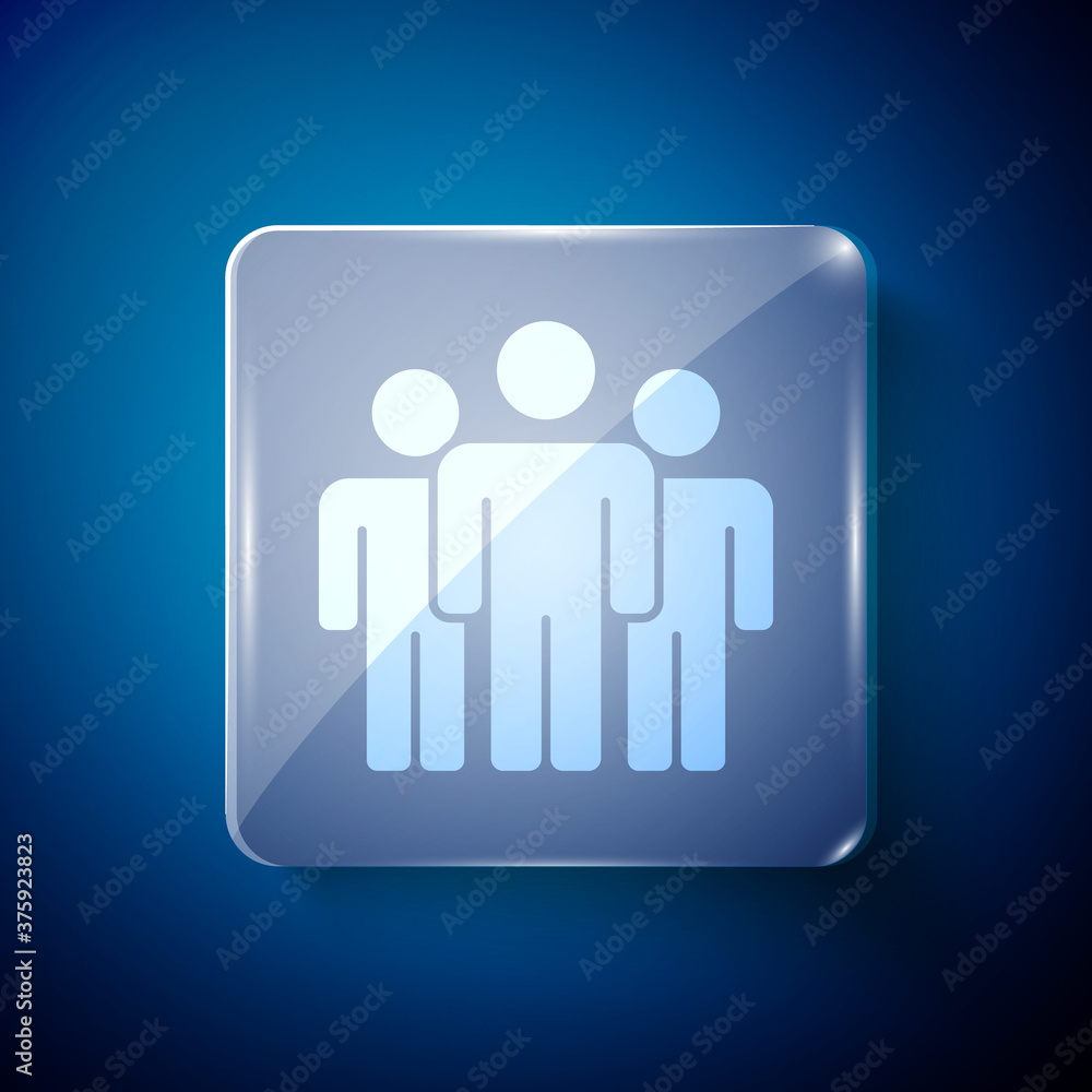 White Users group icon isolated on blue background. Group of people icon. Business avatar symbol - users profile icon. Square glass panels. Vector. White Users group icon isolated on blue background. Group of people icon. Business avatar symbol - users profile icon. Square glass panels. Vector.