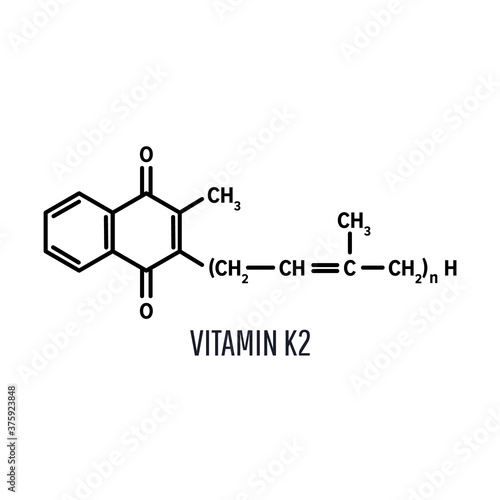 Vitamin K2 structural chemical formula on white background