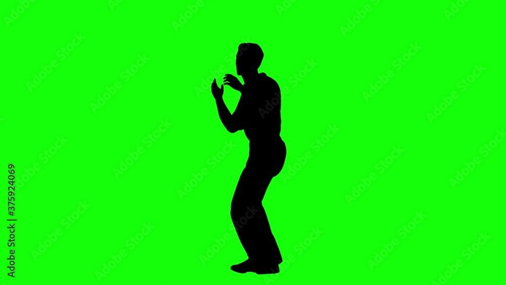 Animation of man silhouette practicing martial arts on green screen Animation of man silhouette practicing martial arts on green screen