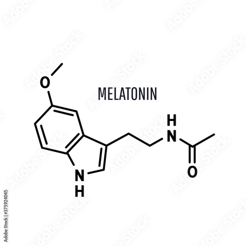 Melatonin structural chemical formula on white background