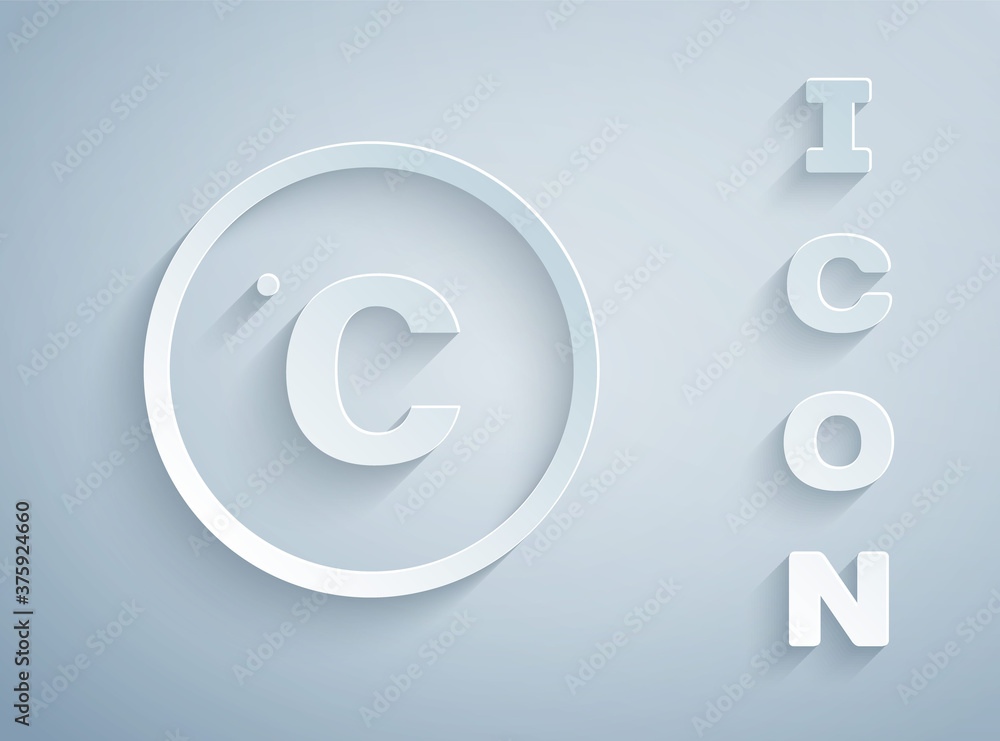 Paper cut Celsius icon isolated on grey background. Paper art style. Vector. Paper cut Celsius icon isolated on grey background. Paper art style. Vector.