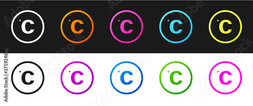 Set Celsius icon isolated on black and white background. Vector.