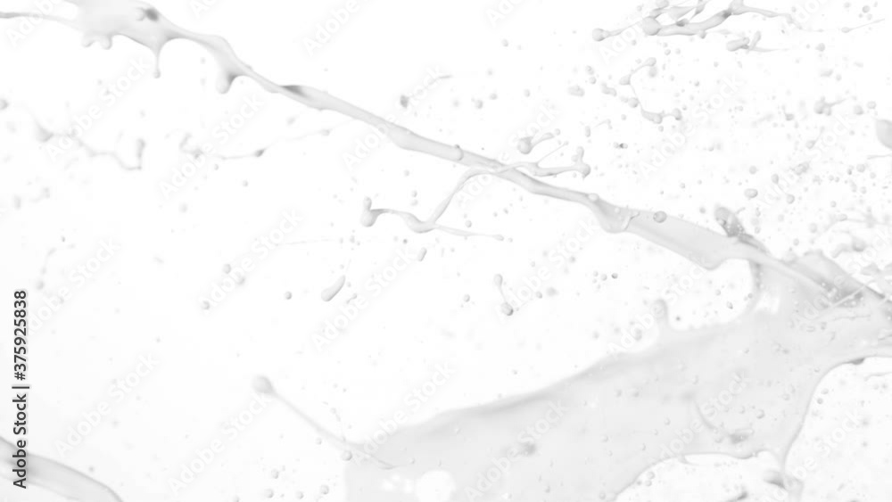 Super slow motion of flying milk splashes on white background. Filmed on high speed cinema camera, 1000 fps. Super slow motion of flying milk splashes on white background. Filmed on high speed cinema camera, 1000 fps.