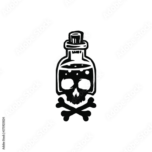Poison in bottle, A glass jar with a picture of a skull with bones. vector illustration.
