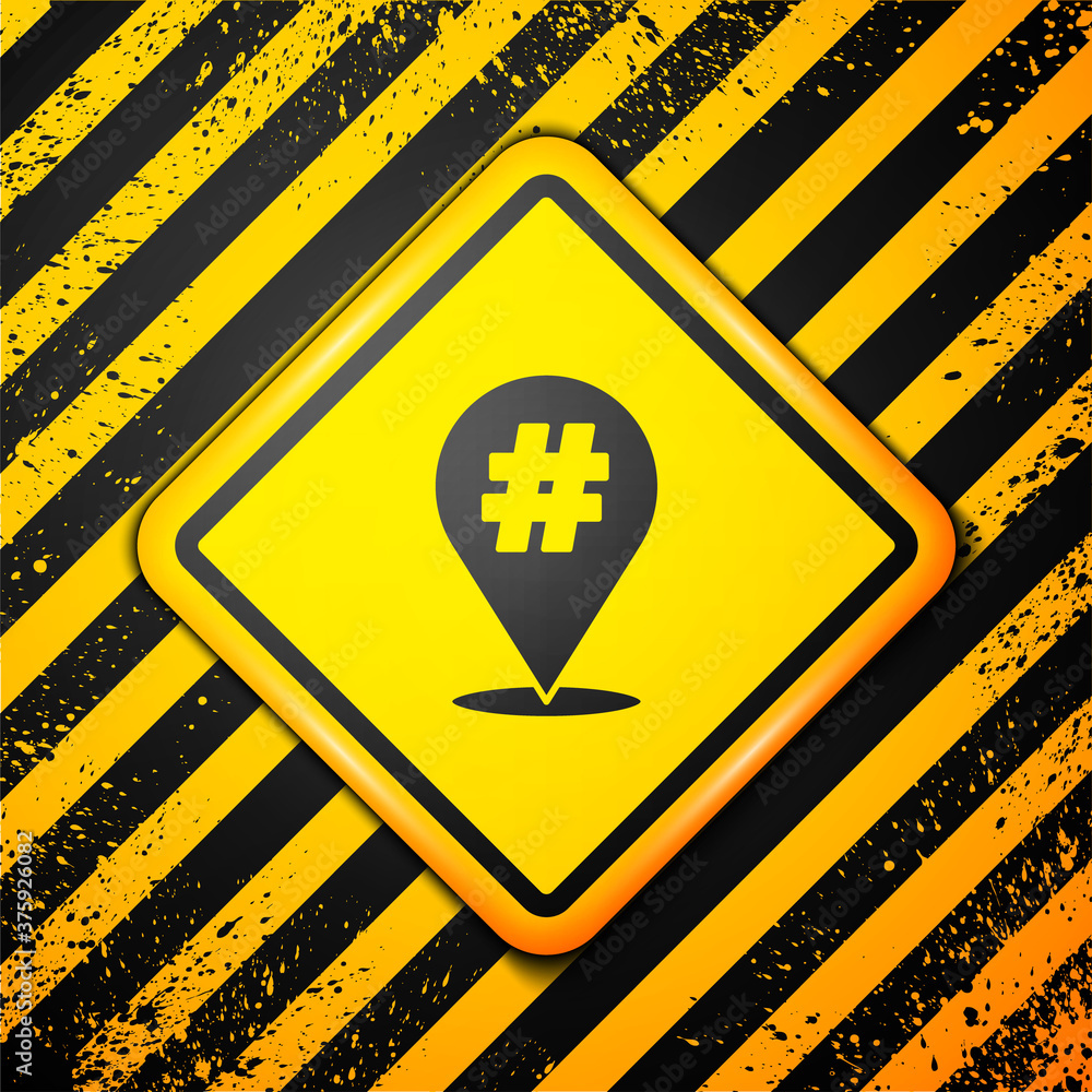 Black Protest icon isolated on yellow background. Meeting, protester, picket, speech, banner, protest placard, petition, leader, leaflet Warning sign Vector illustration Black Protest icon isolated on yellow background. Meeting, protester, picket, speech, banner, protest placard, petition, leader, leaflet Warning sign Vector illustration