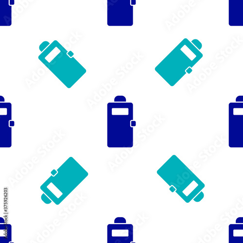 Blue Police assault shield icon isolated seamless pattern on white background. Vector.