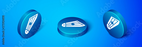 Isometric Musical instrument kankles icon isolated on blue background. Blue circle button. Vector.