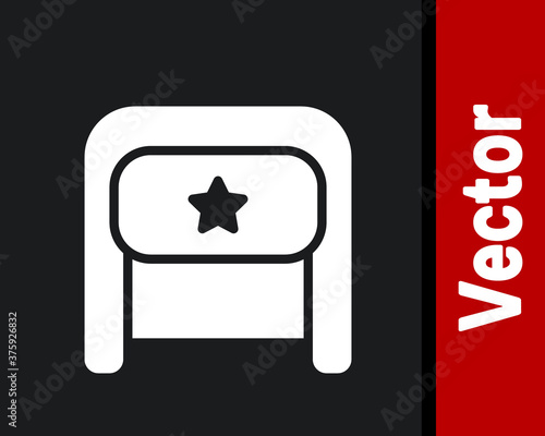 White Ushanka icon isolated on black background. Russian fur winter hat ushanka with star. Soviet Union uniform of KGB and NKVD. Vector.