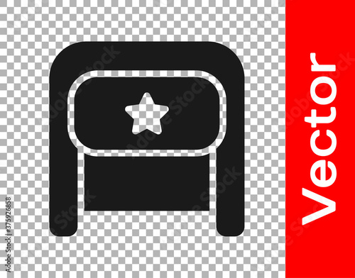 Black Ushanka icon isolated on transparent background. Russian fur winter hat ushanka with star. Soviet Union uniform of KGB and NKVD. Vector.