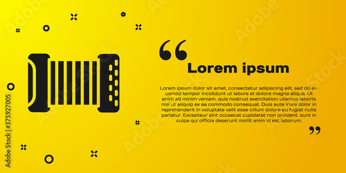 Black Musical instrument accordion icon isolated on yellow background. Classical bayan, harmonic. Vector.